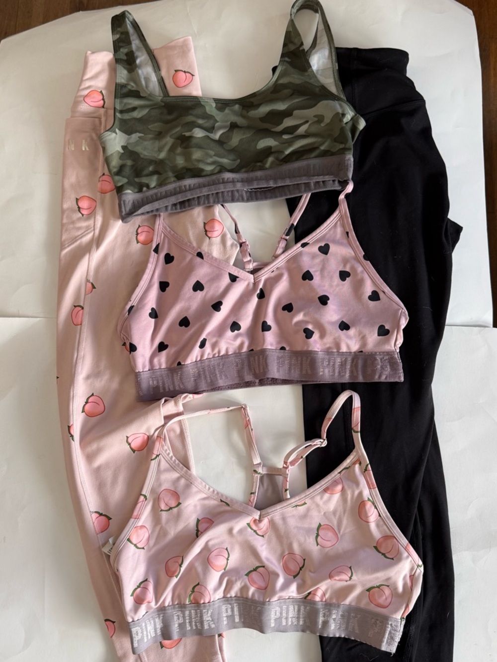 BUNDLE: Victoria Secret,pants & camo bra size MD, heart & polka dot bra size LG